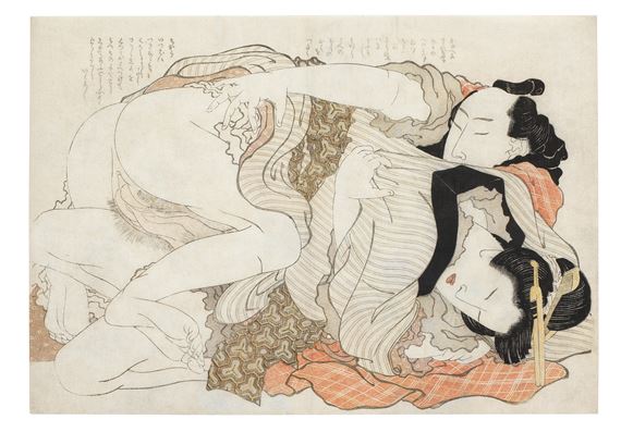 Katsushika Hokusai | An oban yoko-e shunga (erotic picture) print 