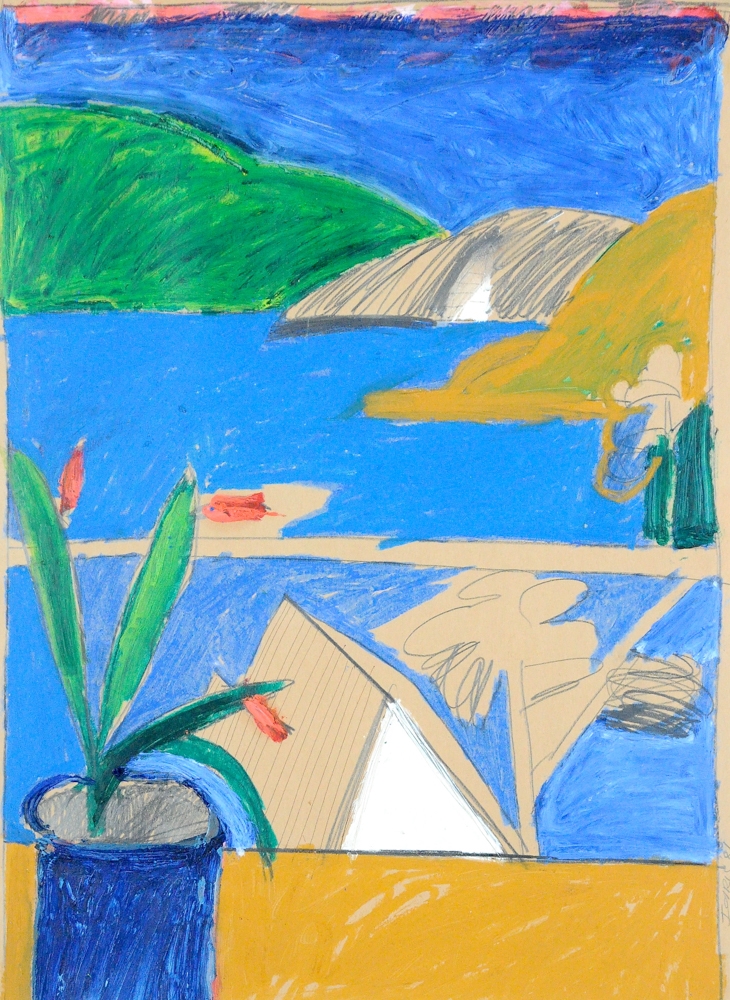 Artwork by Idris Murphy, A View from the Balcony, Made of Mixed Media on Paper