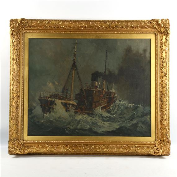 Steamboat in rough seas by Harry Hudson Rodmell