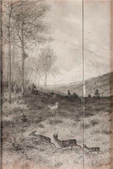 Deer and hunter in the forest - Ernest Bellecroix