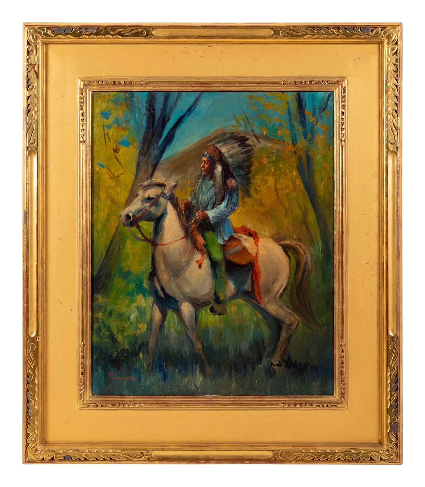 Artwork by Bert Phillips, Indian Warrior on Horseback, Made of oil on canvas
