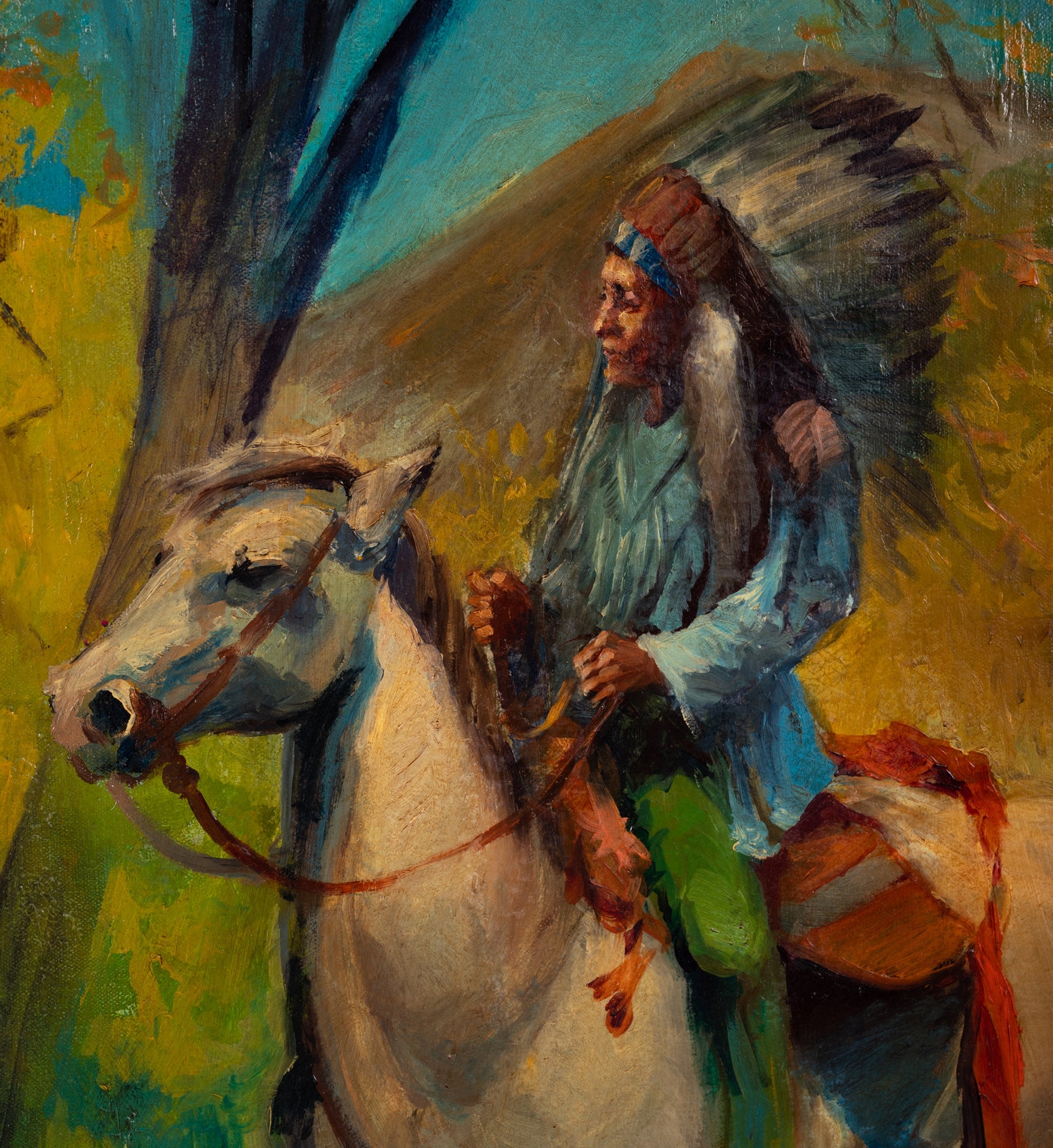 Artwork by Bert Phillips, Indian Warrior on Horseback, Made of oil on canvas