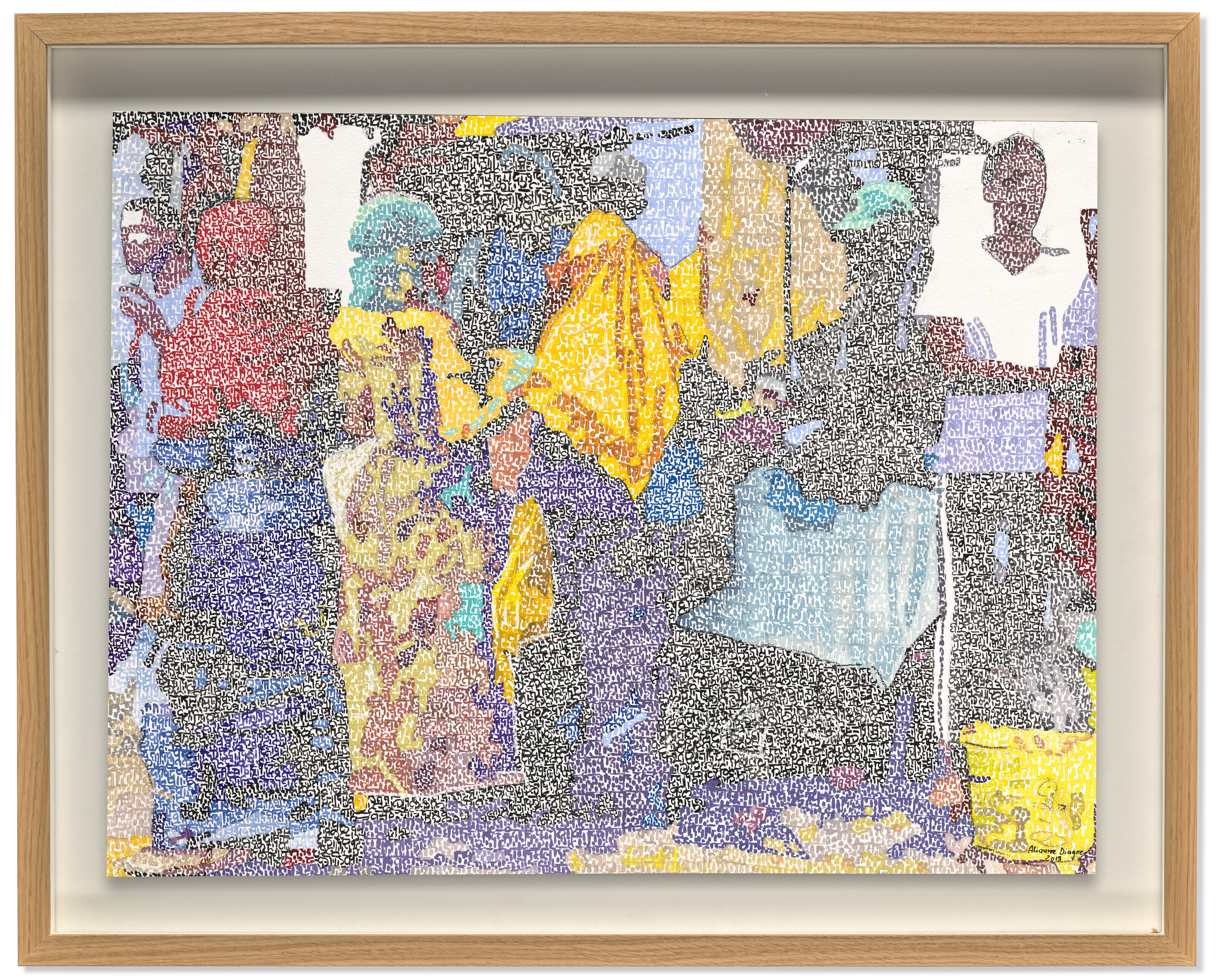Artwork by Alioune Diagne, Le Marché Rufique Sénégal - Collection Scène de marché sénégalais, Made of acrylic, pastel and ink on paper
