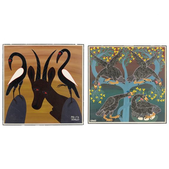 Two Vintage Tingatinga School Paintings by Hashim Mruta, Circa 1970s