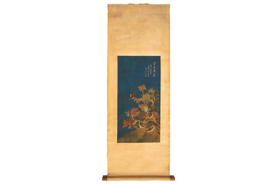 Shou Ping | painted with quail and spider chrysanthemums | MutualArt