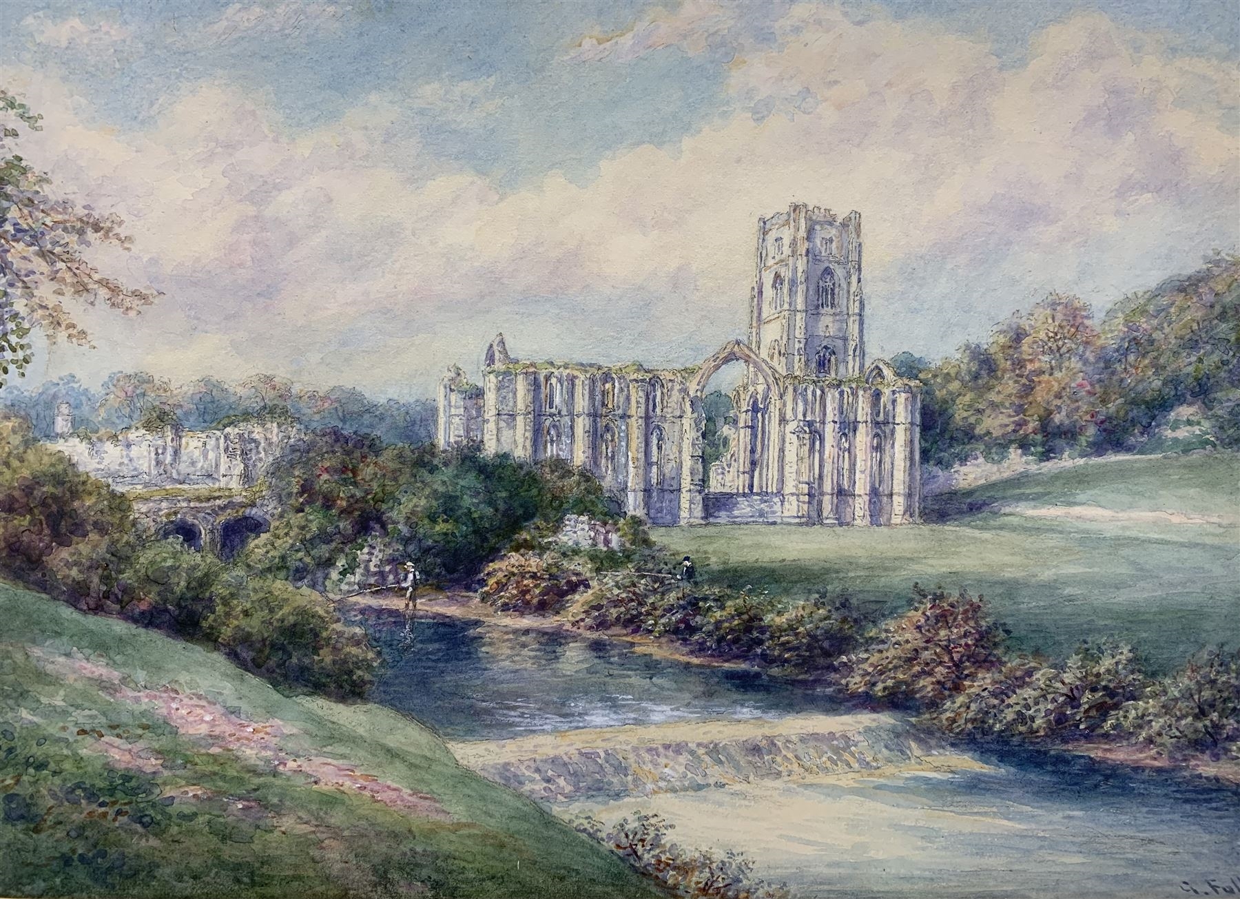 George Fall | Fountains Abbey with Anglers | MutualArt