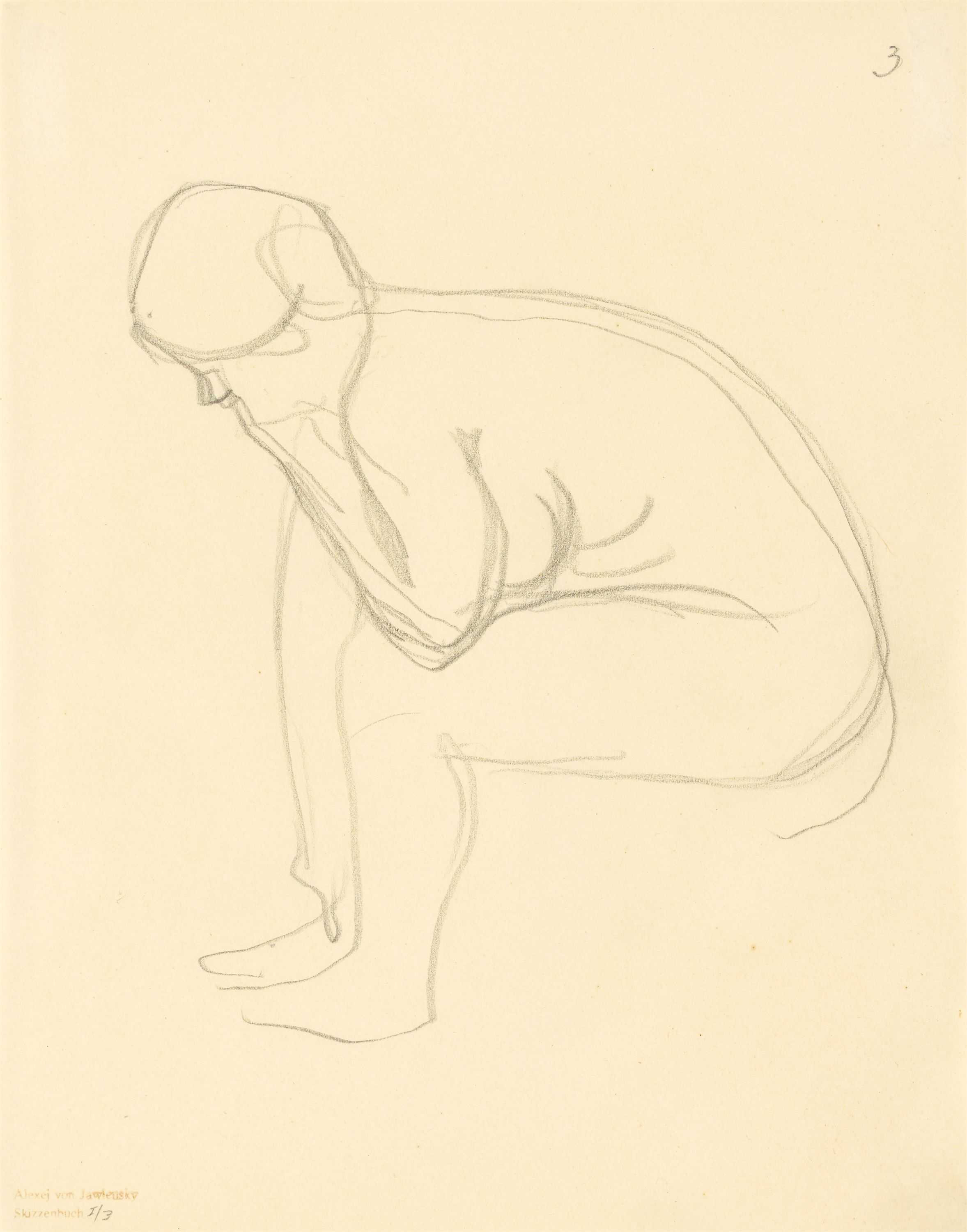 Artwork by Alexej von Jawlensky, ”Sitzender Akt im Profil, nach vorne gebeugt”., Made of Pencil on paper