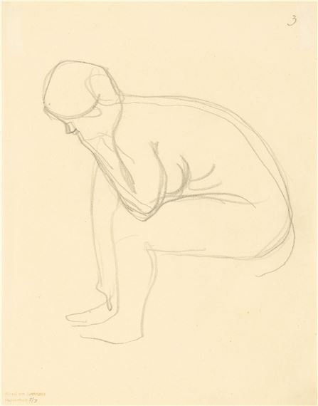 ”Sitzender Akt im Profil, nach vorne gebeugt”. by Alexej von Jawlensky, Circa 1910