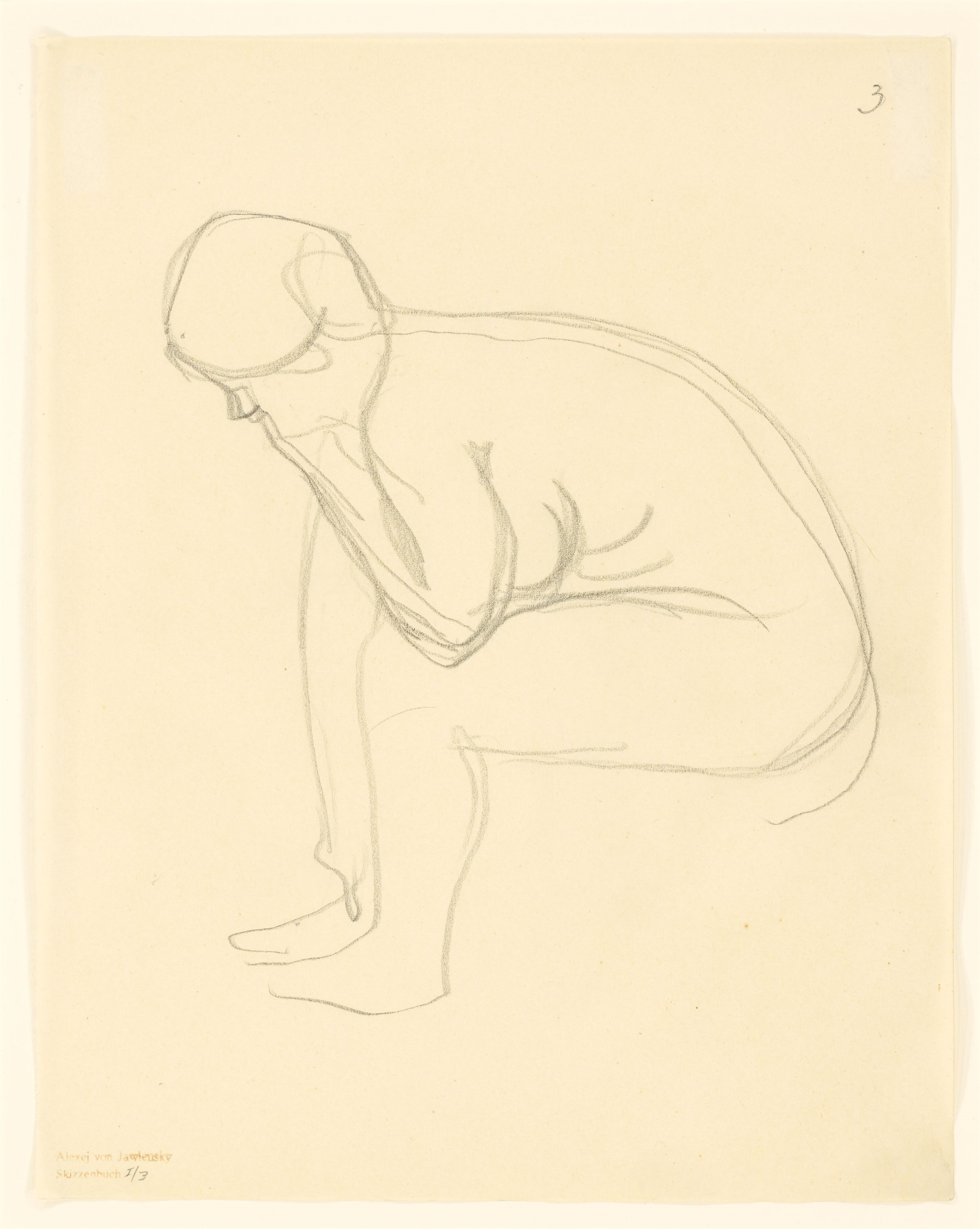 Artwork by Alexej von Jawlensky, ”Sitzender Akt im Profil, nach vorne gebeugt”., Made of Pencil on paper