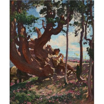 Jeune berger jouant la flûte (Chandolin). - Edouard John Ravel