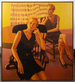 Oil on canvas painting of his mother seated on a chair in two poses - Peter Berg