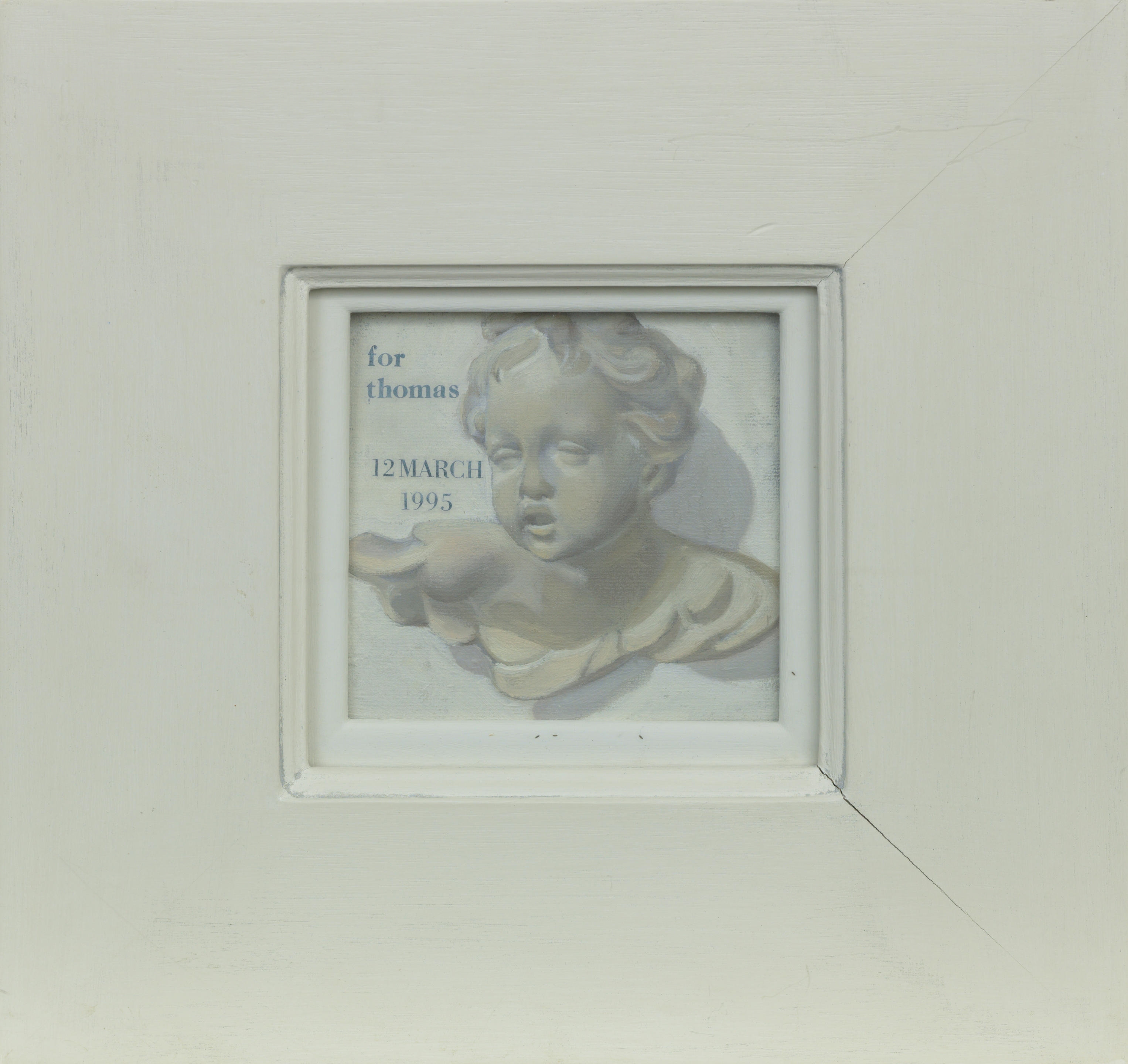 Artwork by Alison Watt, Cherub with dedication, Made of oil on board