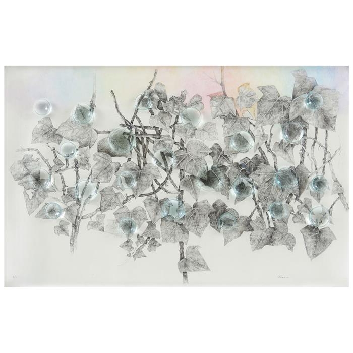 Artwork by Elena Arauz, Untitled, Made of Engraving C / U intervened with acrylic, assembly with glass with magnifying glasses