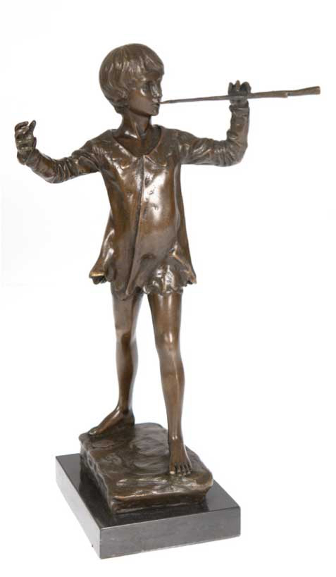 Artwork by George Framton, Peter Pan, Made of Bronze, brown patinated on black stone base