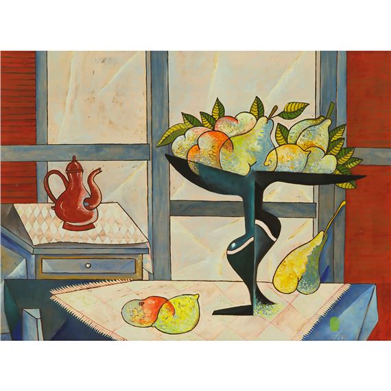 INTERIOR CON FRUTAS by Jesús Fuertes, dated 1989