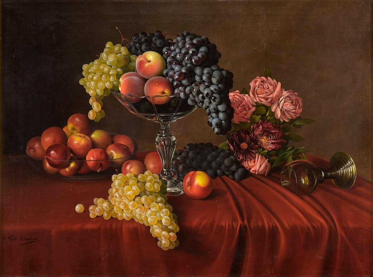 Früchtestillleben mit Weinglas by Hermann Koch