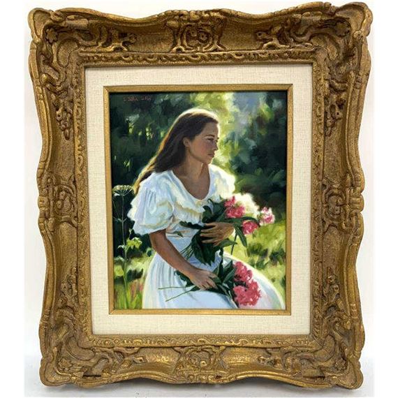 Girl with Pink Flowers - Liliane La Silva Le Fur