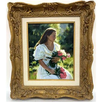 Girl with Pink Flowers - Liliane La Silva Le Fur