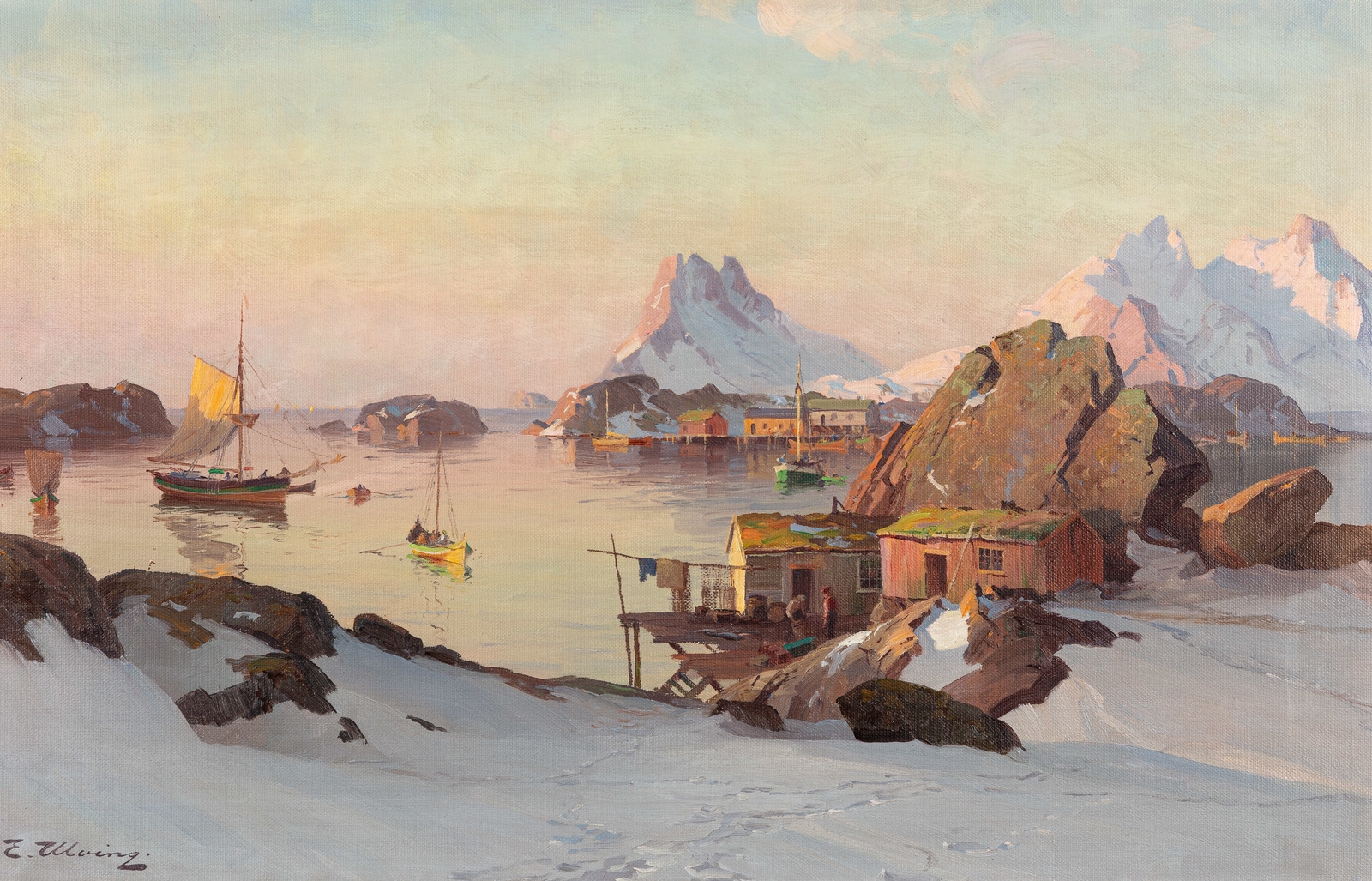 Artwork by Even Ulving, Fiskevær Nord-Norge, Made of oil on canvas