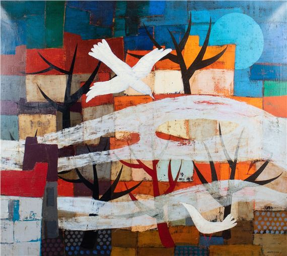 Landscape with birds by Jean Oosterlynck, 1971