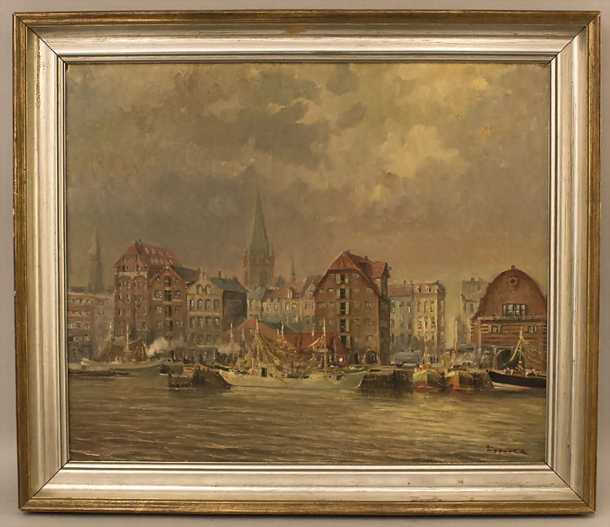 Artwork by Ewald Lifferth, Ansicht von Kiel / View of Kiel, Made of oil on fiberboard