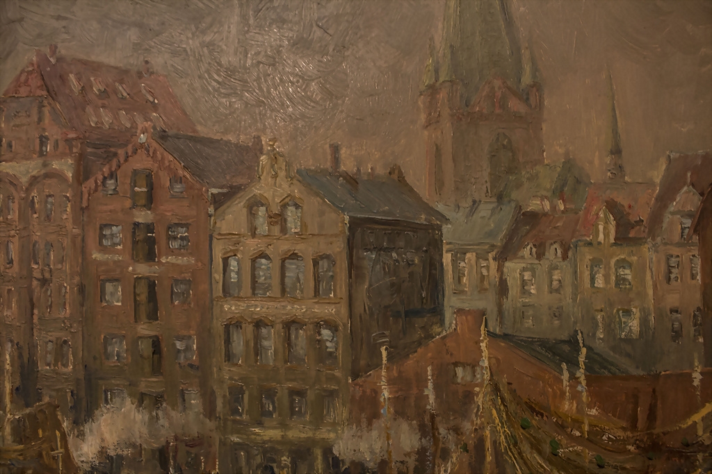 Artwork by Ewald Lifferth, Ansicht von Kiel / View of Kiel, Made of oil on fiberboard