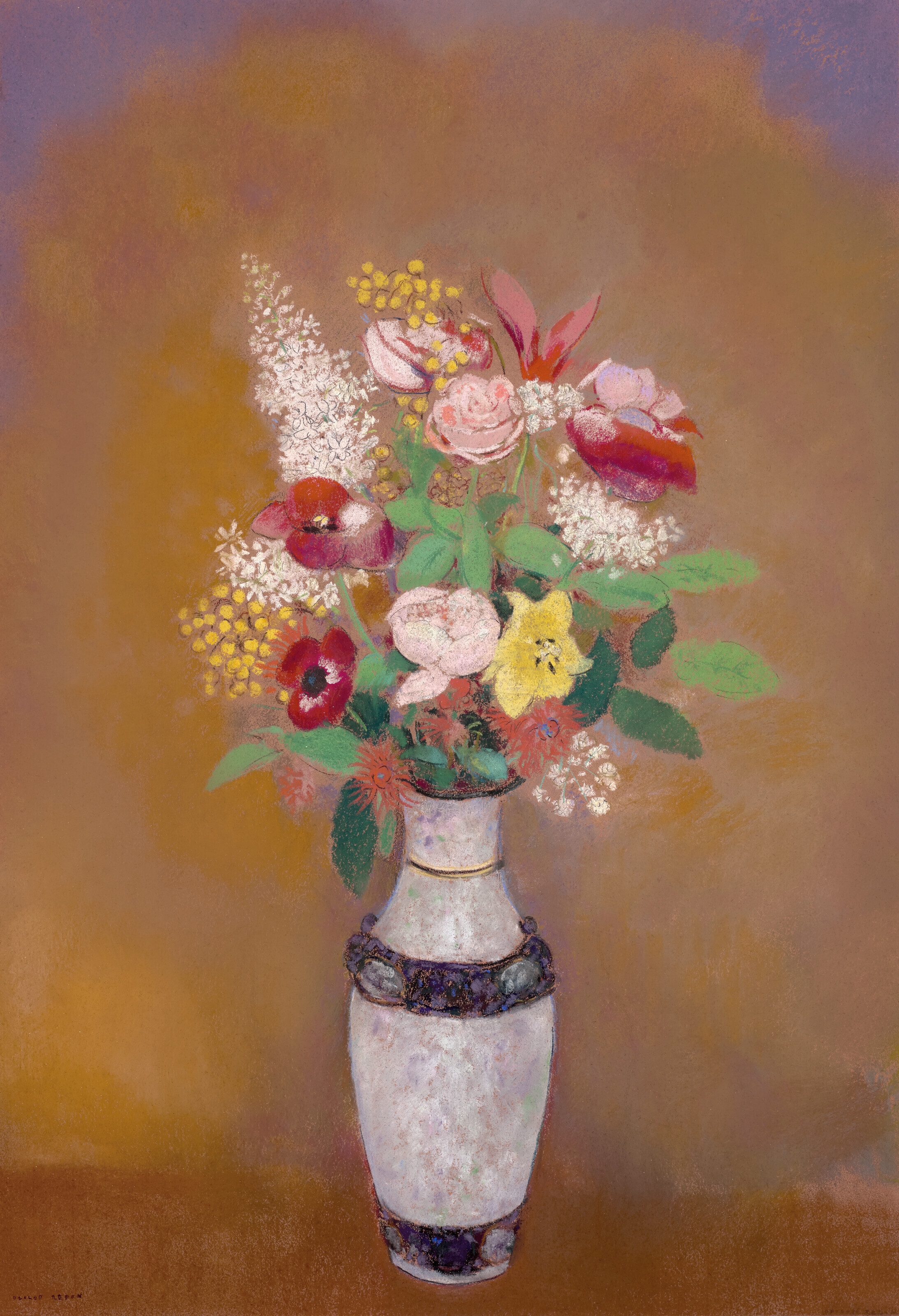 Redon、FLEURS DANS UN VASE BRUN、希少画集画 Redon、FLEURS DANS UN VASE BRUN、希少画集画