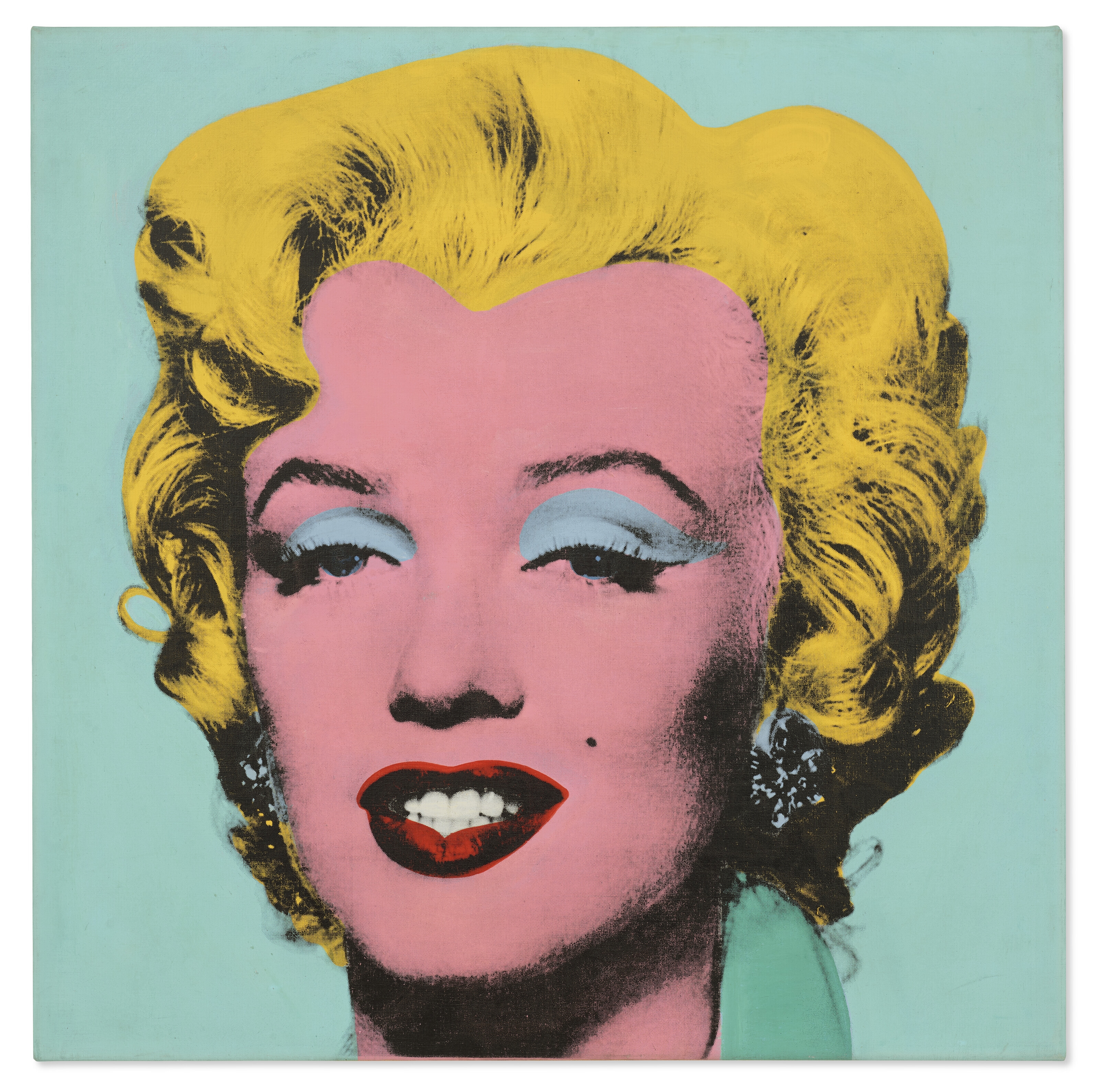 Artwork by Andy Warhol, Shot Sage Blue Marilyn, Made of acrylic and silkscreen ink on linen