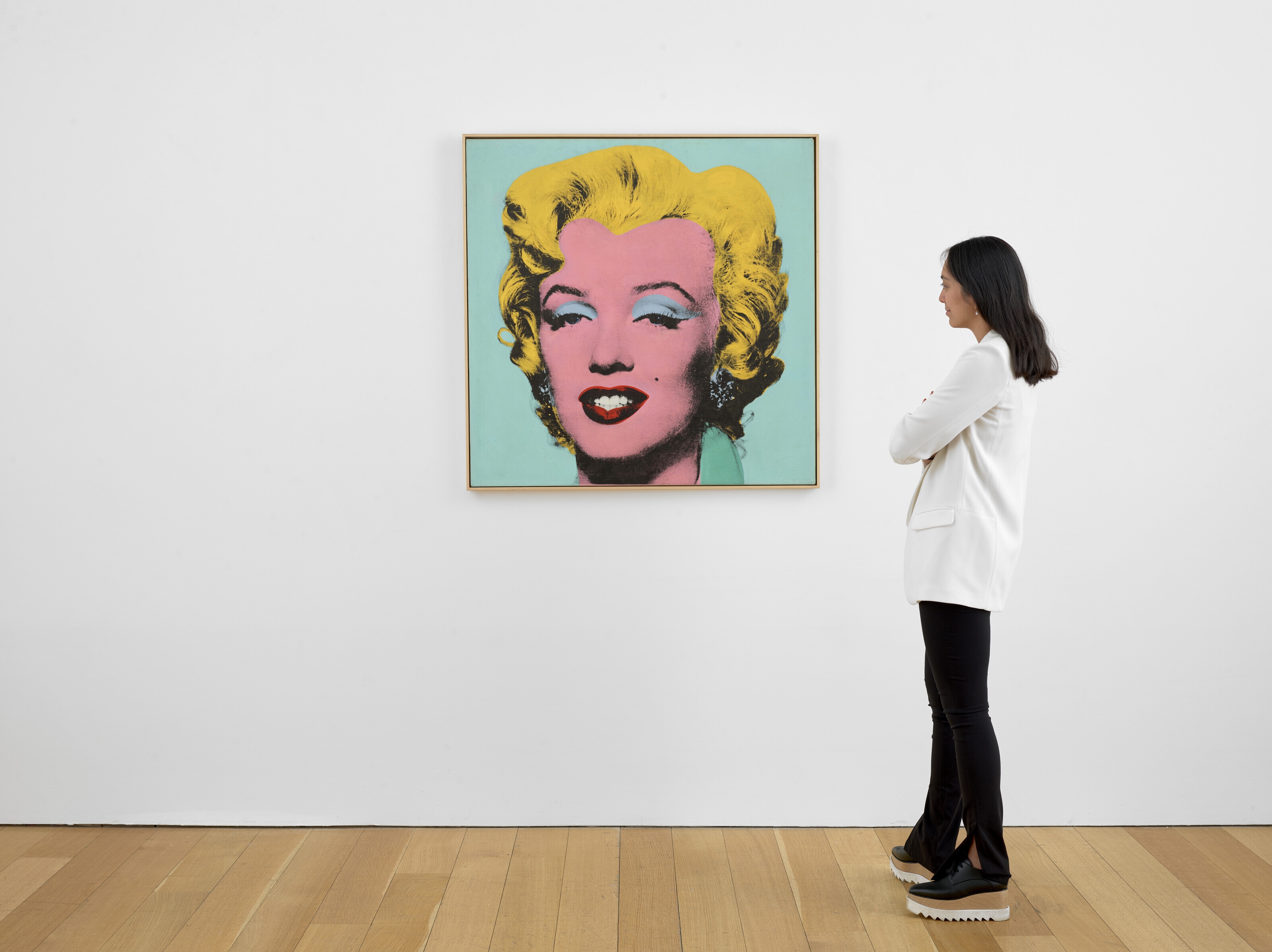 Artwork by Andy Warhol, Shot Sage Blue Marilyn, Made of acrylic and silkscreen ink on linen