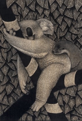 Artwork by Shumu, Koala&Otter, Made of woodcut