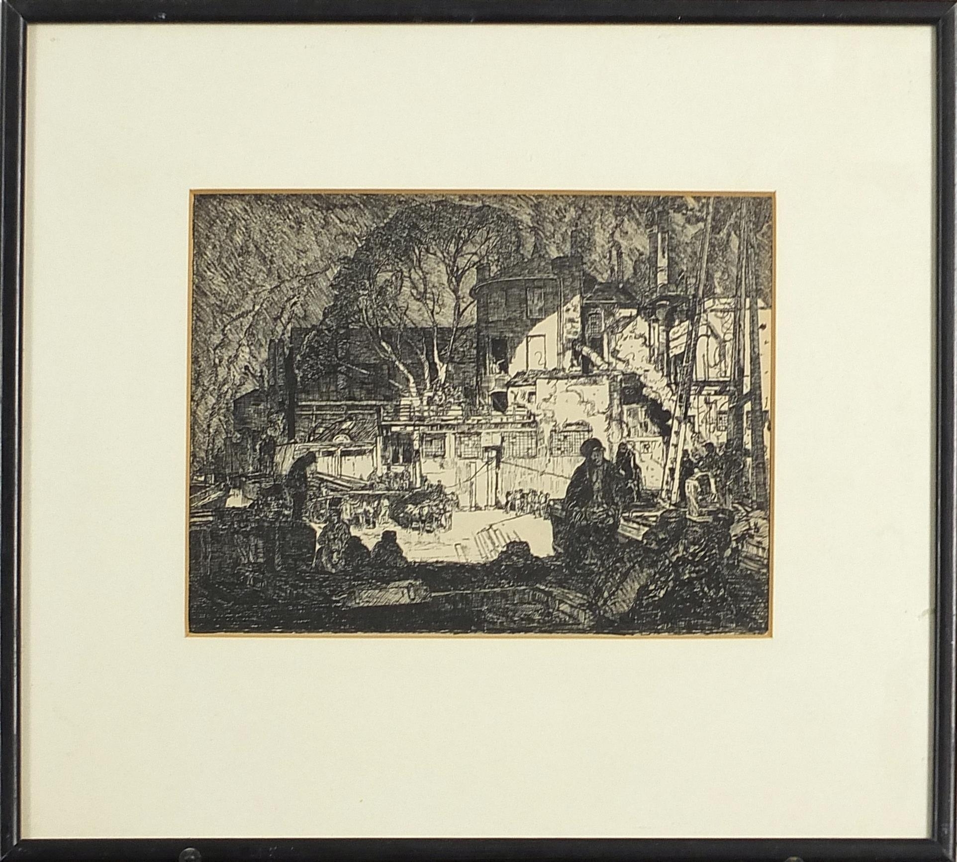 Artwork by Arthur Carter, Dockland scene, Made of pen and ink