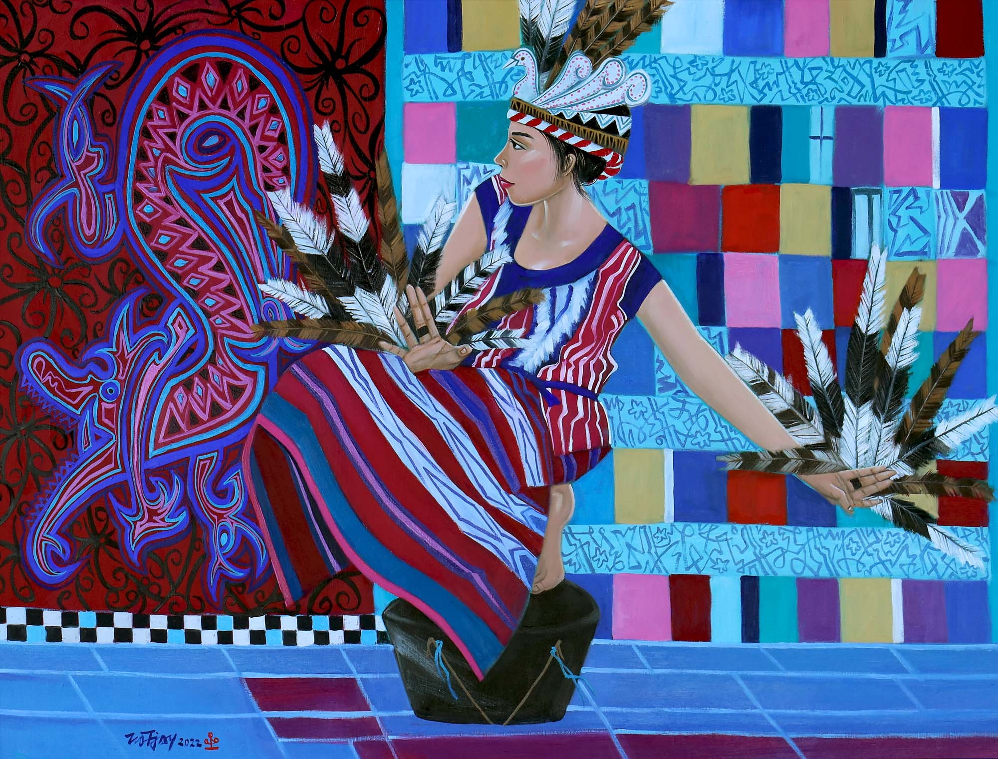 Artwork by Tio Tjay, TIO TJAY | Tari Dayak, Made of Oil on canvas