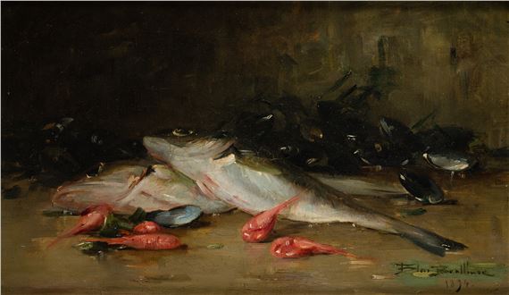 Bodegón con pescado y marisco by Blas Benlliure Gil, 1894