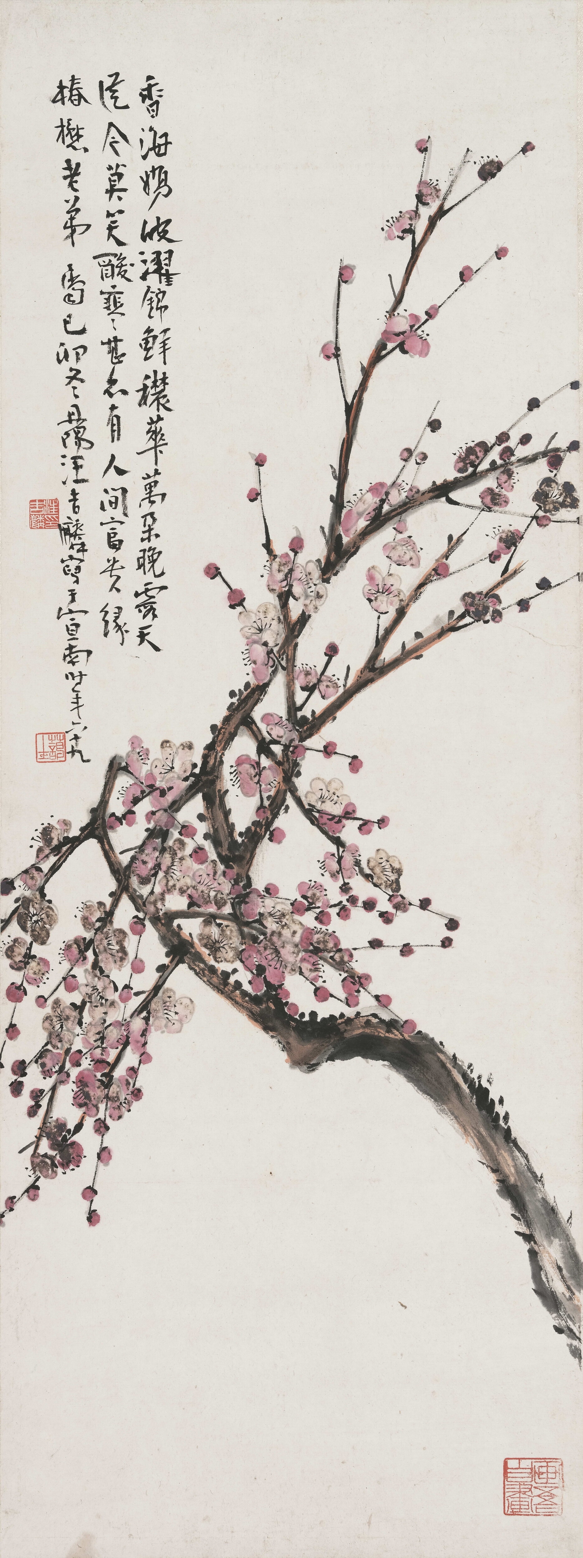 Artwork by Wang Jilin, Red plum, Made of texture and colour on paper