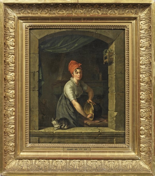Artwork by Johannes Hari, Küchenmagd am Fenster, Made of Oil on oak wood