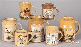 Seven pieces of pottery - Left Handed Russell Henry
