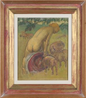 Study for the Prodigal Son with a Nude Woman feeding Pigs in a Landscape - Edward Kenneth Center