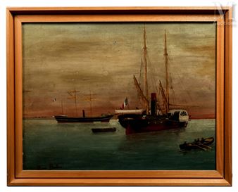 Bateau à aube en mer - French School, 19th Century