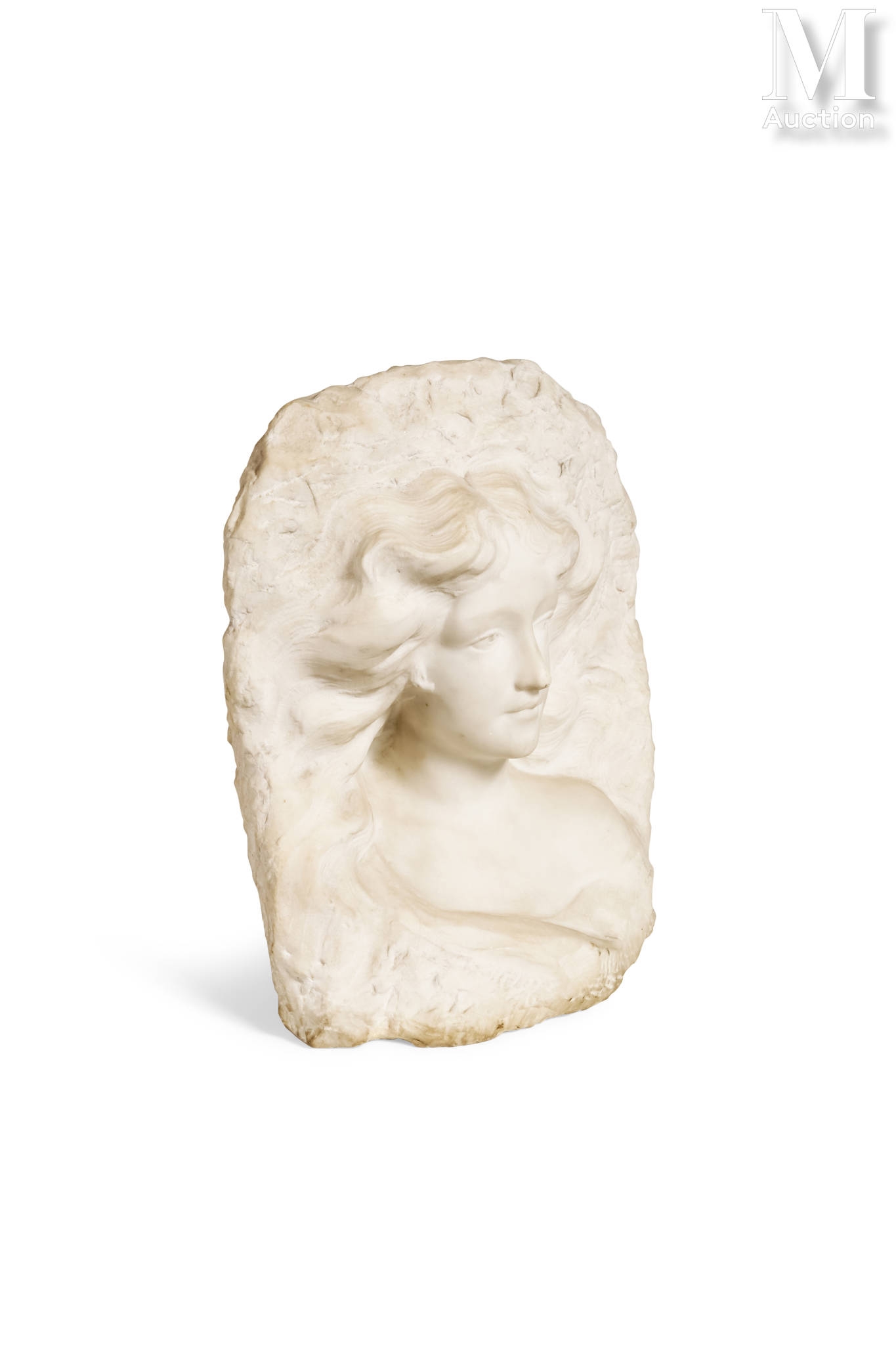 Artwork by Etienne Lenhoir, A young girl, Made of Bas-relief - White marble
