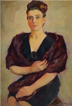 portrait of a woman with fur stole - Karl Bruchhäuser