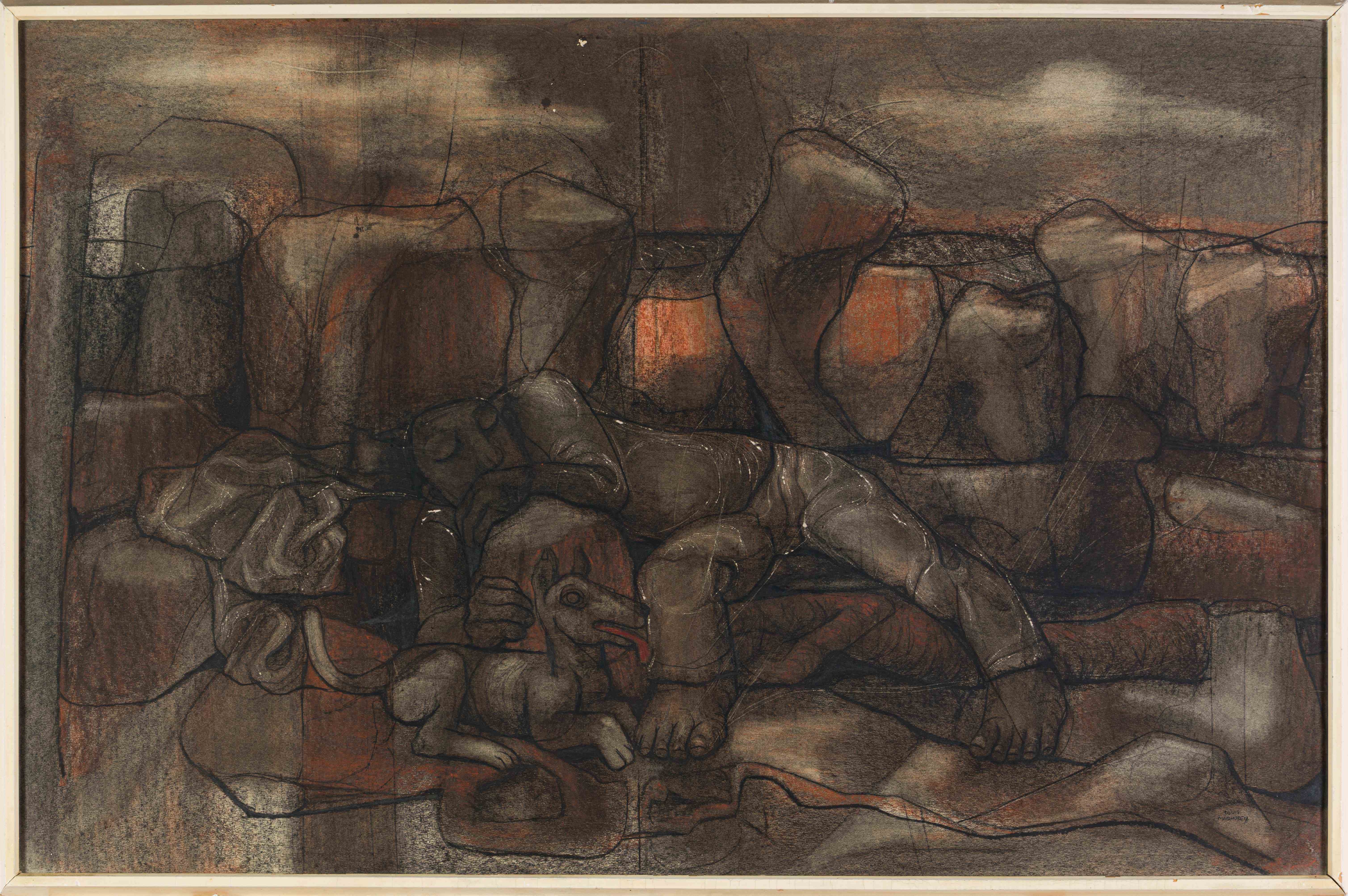 Artwork by Louis Maqhubela, The Traveller, Made of charcoal and pastel on paper