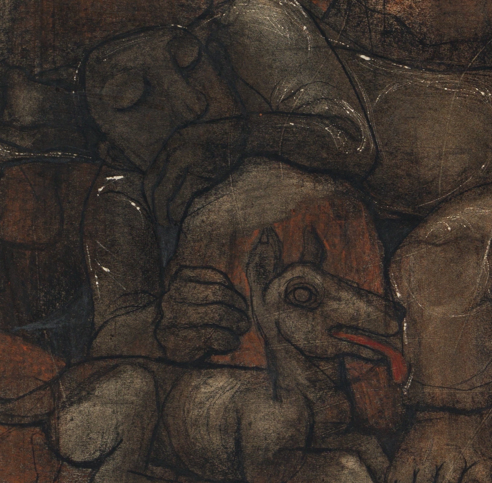 Artwork by Louis Maqhubela, The Traveller, Made of charcoal and pastel on paper