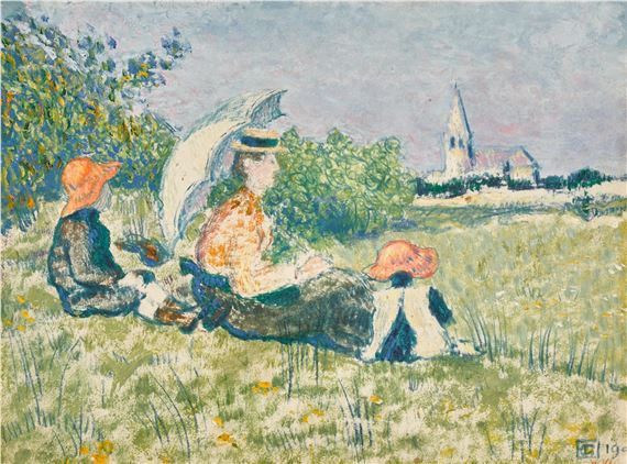 Madame Lemmen et ses enfants dans un jardin