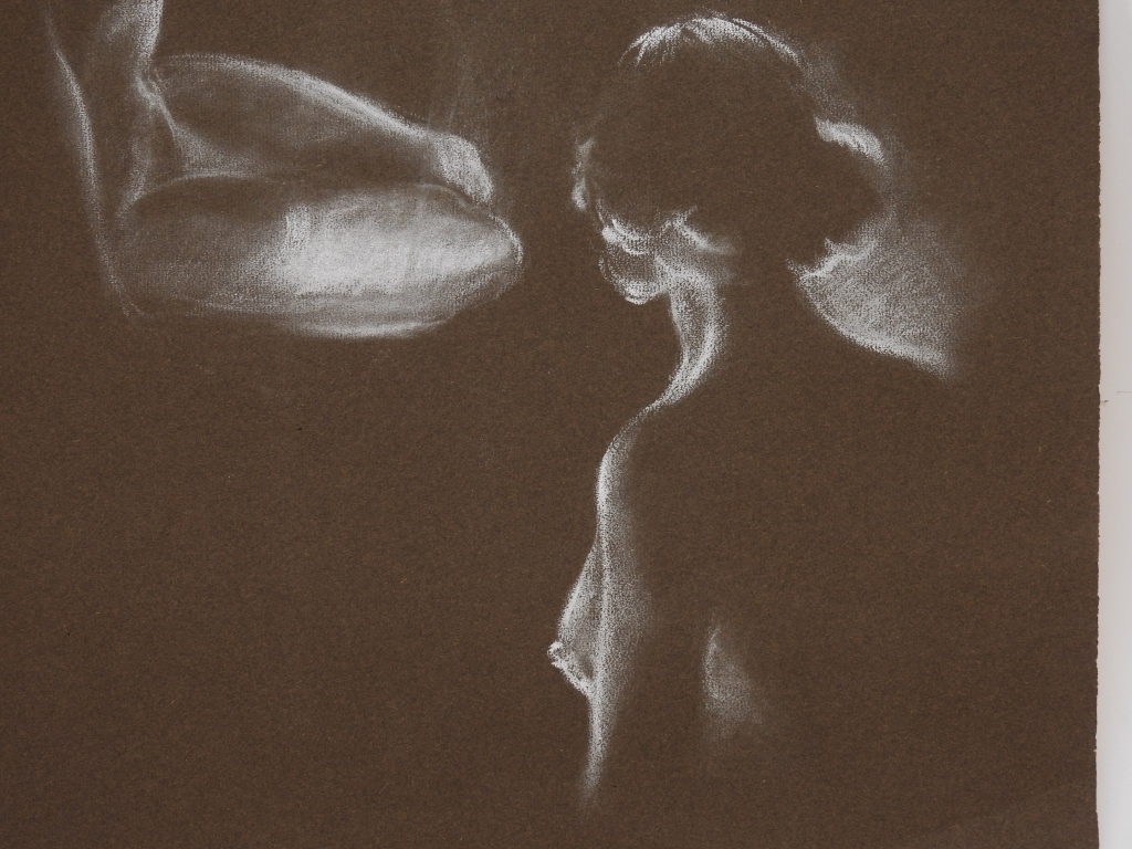 Artwork by Nevart Dohanian, Light Figure Study, Made of Chalk on black paper