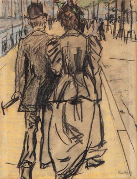 A couple strolling, possibly on the Lange Voorhout in The Hague by Isaac Israëls