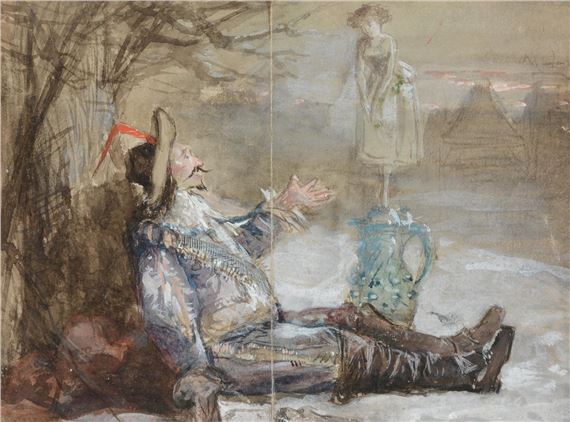 DREAMING CAVALIER / A CAVALIER SEEING AN APPARITION / BRINGING THE REPRIEVE by John Anster Fitzgerald