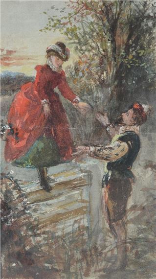 A CAVALIER HELPING A LADY ACROSS A STILE (4) by John Anster Fitzgerald
