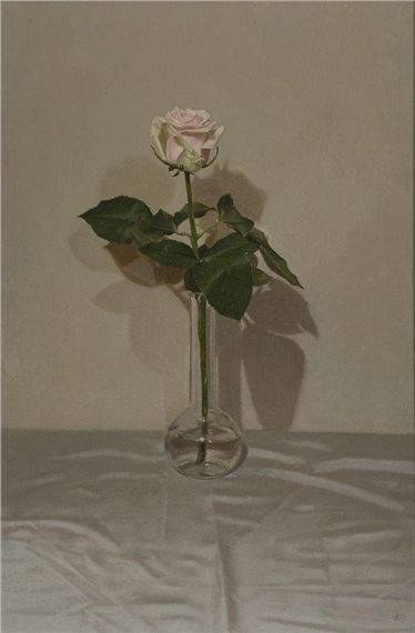 Still life of a rose in a vase by Sian Hopkinson