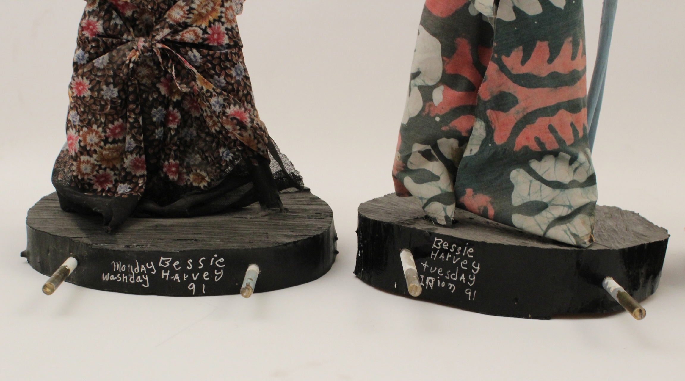 Artwork by Bessie Harvey, Seven Days of the Week, Made of polychrome wood with applied fabric cloth