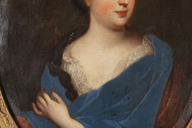 French School, 17th Century | Portrait of a woman with a blue shawl and ...